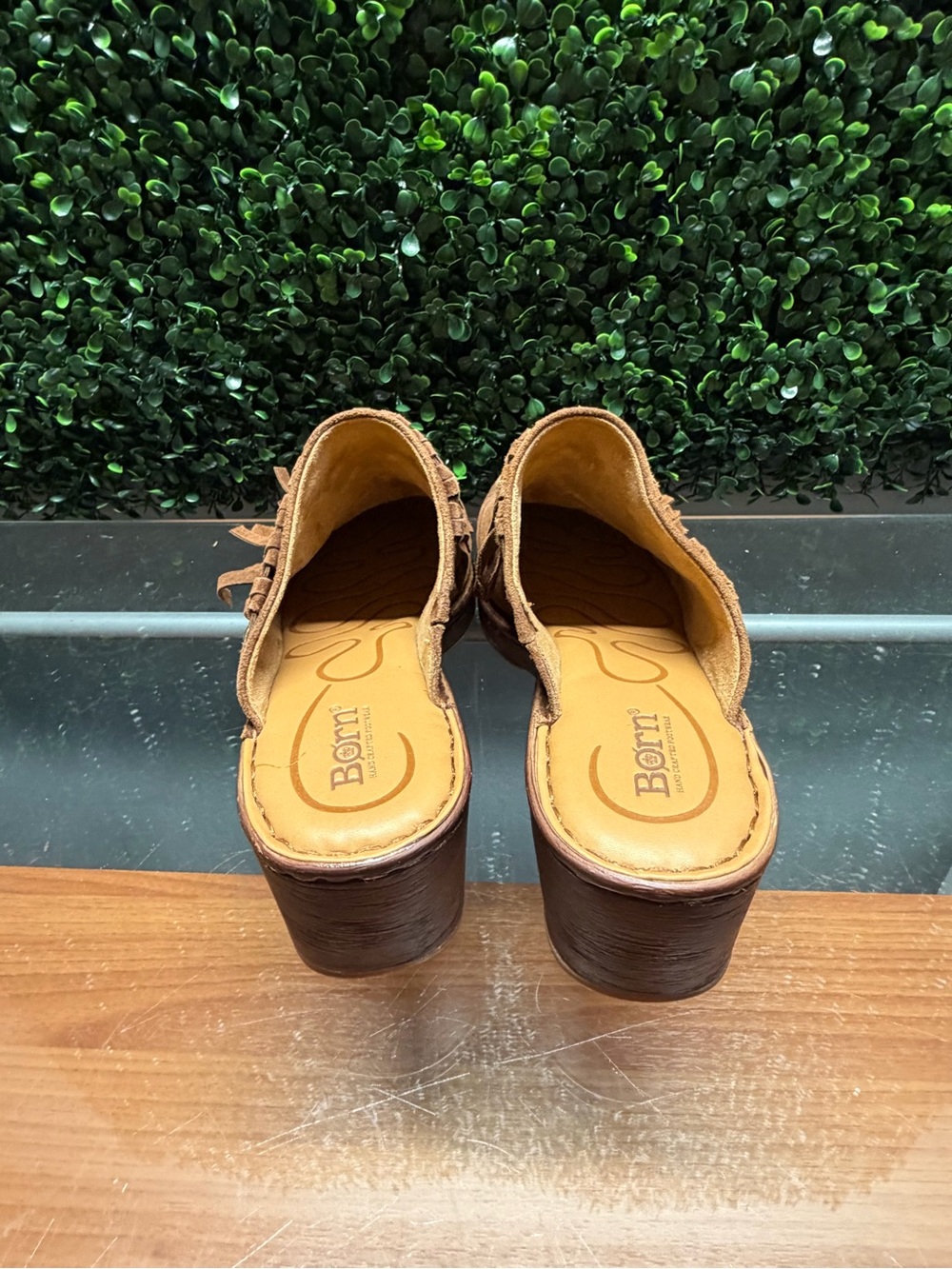 Born Brown Suede Fringe Mule Clogs - Picture 3 of 9